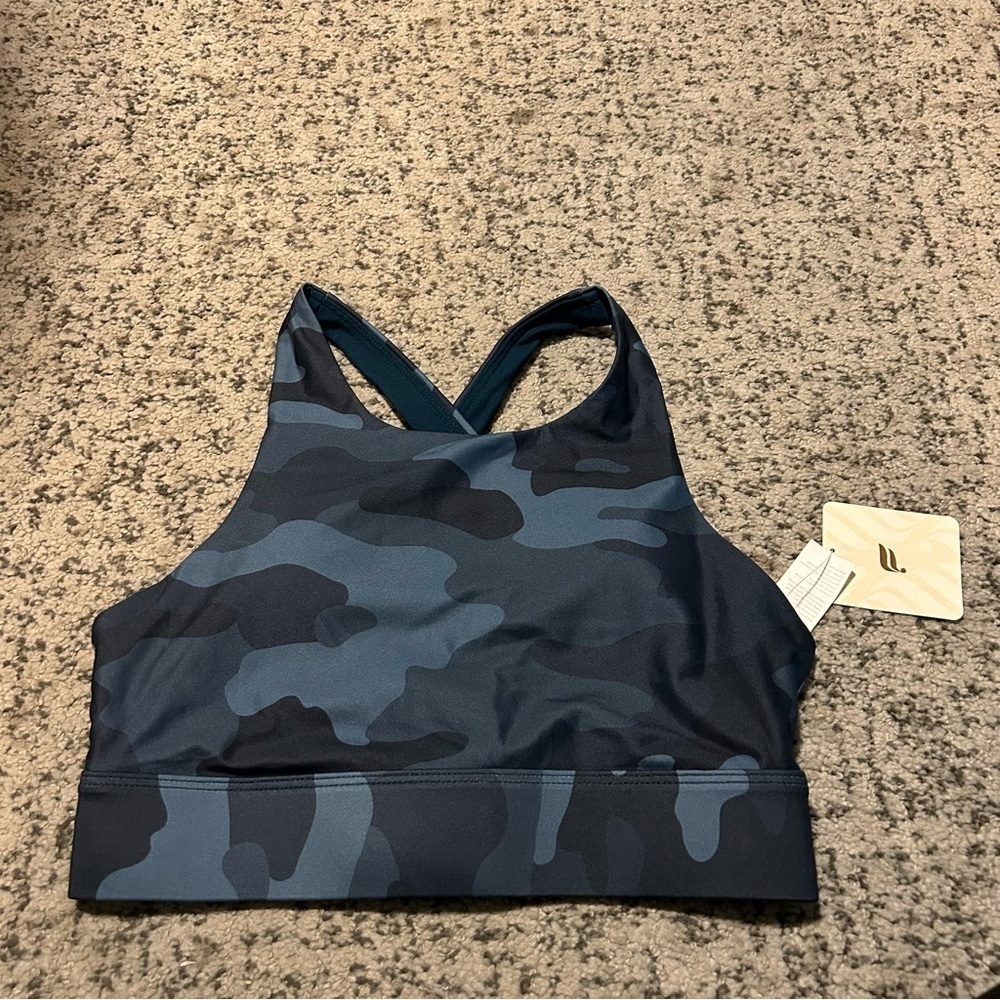 NWT Fabletics Navy Blue Camo No Bounce Padded Sports Bra Size XXS